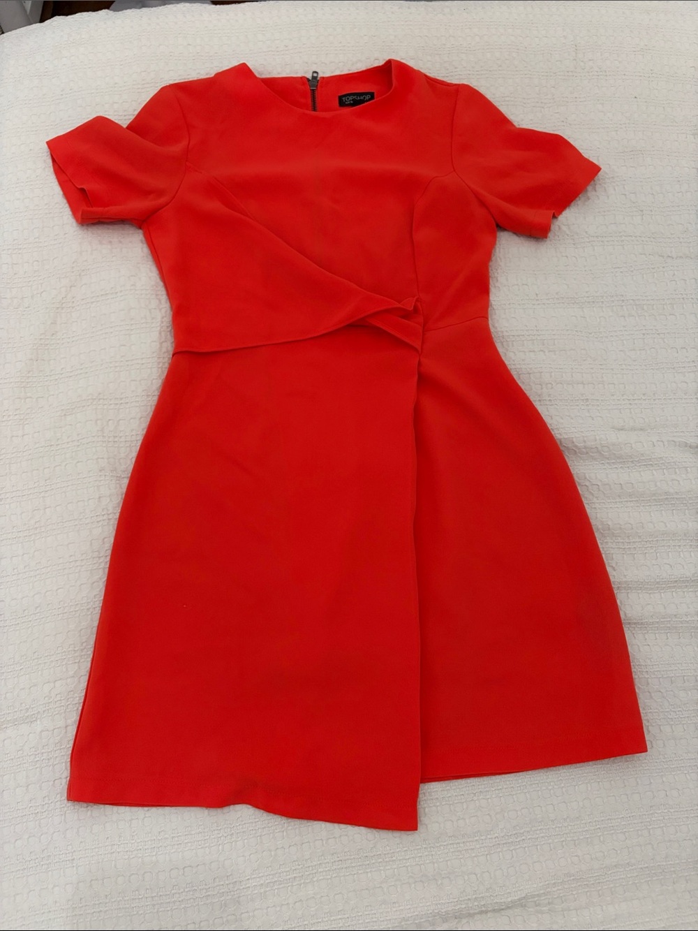 Top Shop Red orange Short-Sleeve Sheath Dress with Front Fold Detail size 4
